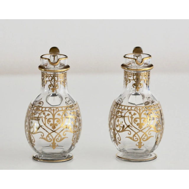 Arts and Crafts Gold Hand Painted Crystal Jugs by Cristalleries Saint-Louis, France, 1900s, Set of 2 For Sale - Image 3 of 5