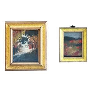 2025 Wellon Bridgers Pair of Oil Abstract Landscapes in Vintage Wood Frames