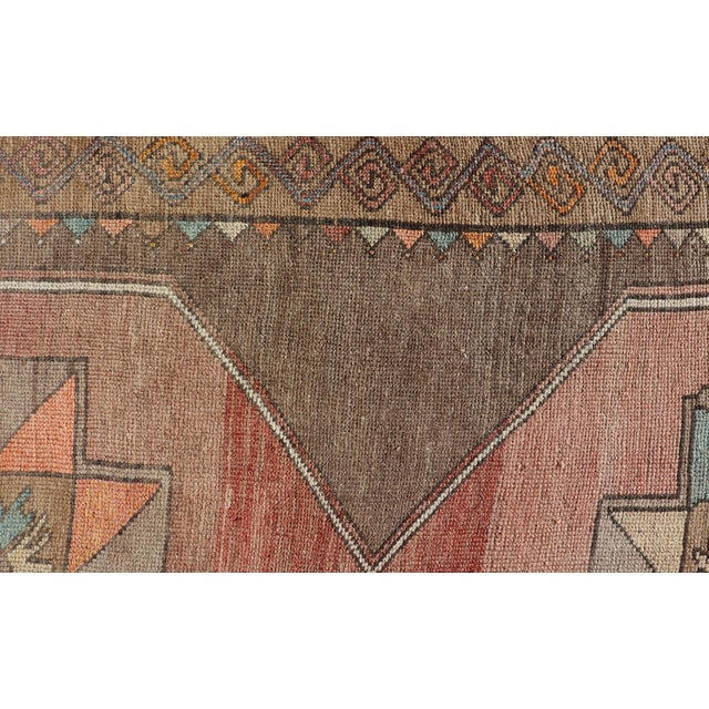 Early 20th Century Vintage Turkish Kars Gallery Runner With Muted Red, Taupe, and Soft Teal For Sale - Image 5 of 12