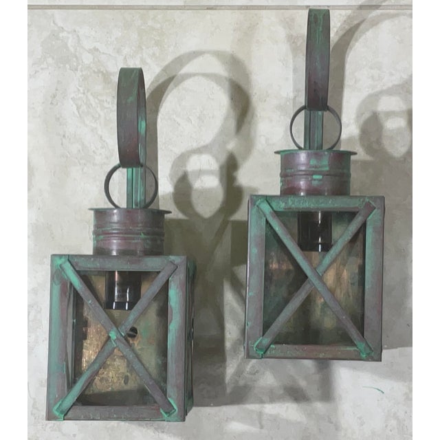 Funky Pair of Solid Copper Wall Lantern -13”h X 5”w X 5”.75 D For Sale - Image 11 of 13