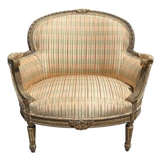 Antique 18th C Louis XV Wide Giltwood Bergere Arm Chair For Sale