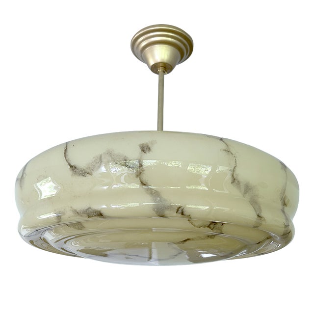 Art Deco Ivory Marble Glass Pendant Light, 1930s For Sale