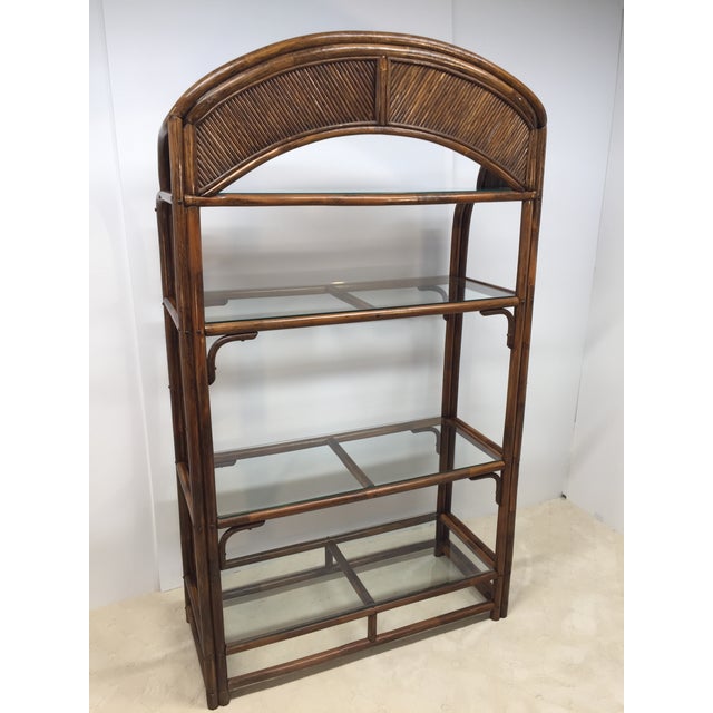 Vintage Rattan and Glass Arched Fan Top Multi Shelf Etagere For Sale - Image 4 of 18