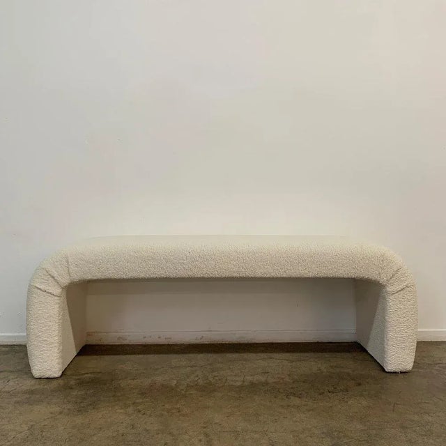 Mid-Century Modern Custom Made Waterfall Bench in Sherpa For Sale - Image 3 of 13