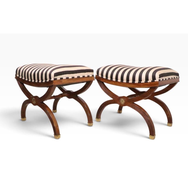 Brown Pr. Regency Revival Bench Ottomans For Sale - Image 8 of 17