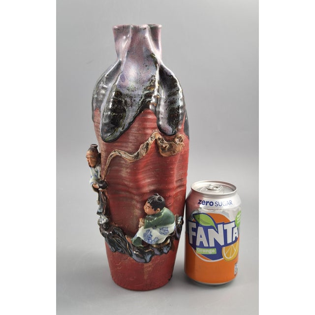 Meiji Japanese Sumida Gawa Vase in Lavender Flambé by Ban-Ni, Sage and Karako, 1900 For Sale - Image 12 of 14