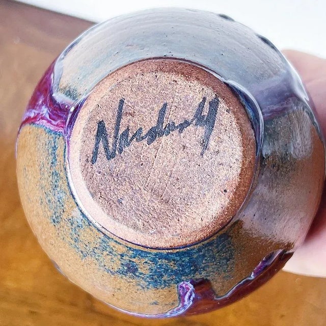 Mid 20th Century Vintage California Studio Pottery Vase in Purple Drip Glaze Over Burn Sienna For Sale - Image 5 of 6