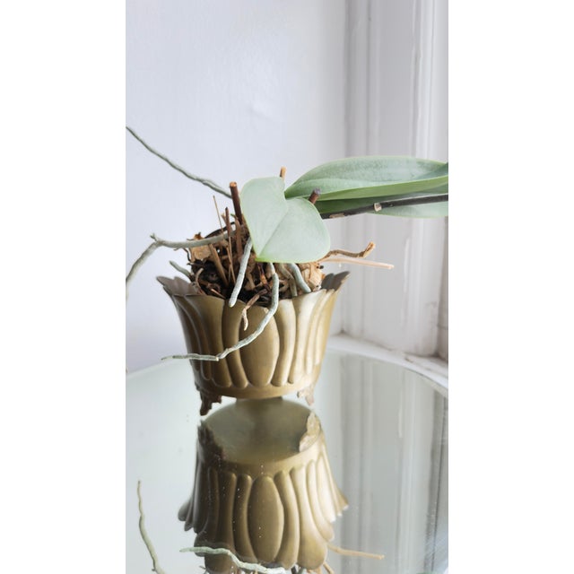 1970s Vintage 1970s Brass Lotus-Shaped Gardinere/Planter For Sale - Image 5 of 15