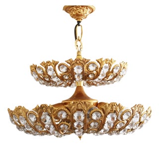 Large Hollywood Regency Chandelier in Brass and Crystal from Peris Andreu, 1960s For Sale