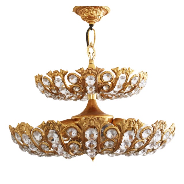 Large Hollywood Regency Chandelier in Brass and Crystal from Peris Andreu, 1960s For Sale