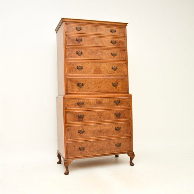 Antique Burr Walnut Chest on Chest of Drawers, 1930 For Sale - Image 9 of 9