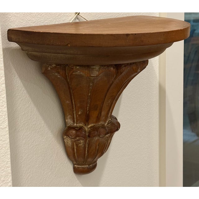 Wood Large Scale Vintage Italian Hand-Carved Wooden Wall Shelf / Wall Bracket For Sale - Image 7 of 12