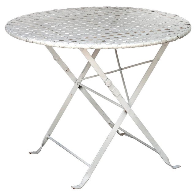 French Country Antique Folding Garden Table W/Iron Lattice Top For Sale - Image 3 of 8