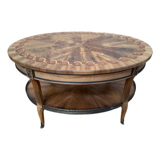 Oval Coffee Table in Marquetry and Brass Gallery with Bronze Feet, 1890s For Sale