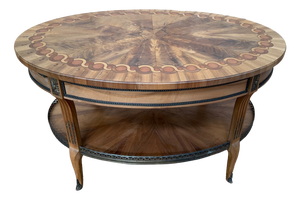 Oval Coffee Table in Marquetry and Brass Gallery with Bronze Feet, 1890s