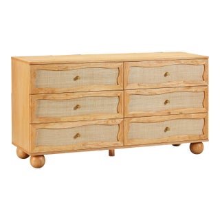 Grappa Natural Wood & Rattan Wavy Dresser with Ball Feet For Sale