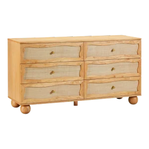 Grappa Natural Wood & Rattan Wavy Dresser with Ball Feet