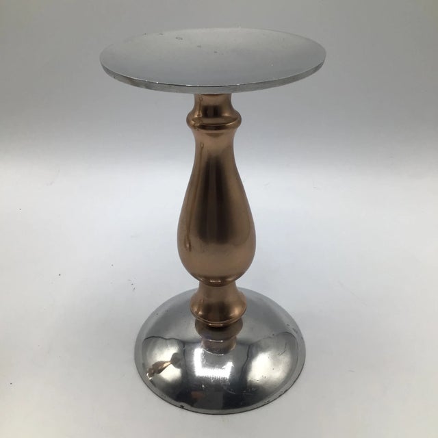 Mid-Century Modern Pillar Candle Holders Silver & Rose Gold Anodized Aluminum - A Pair For Sale - Image 3 of 13