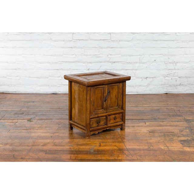 Chinese Early 20th Century Chinese Elmwood Bedside Cabinet with Weathered Patina For Sale - Image 3 of 13
