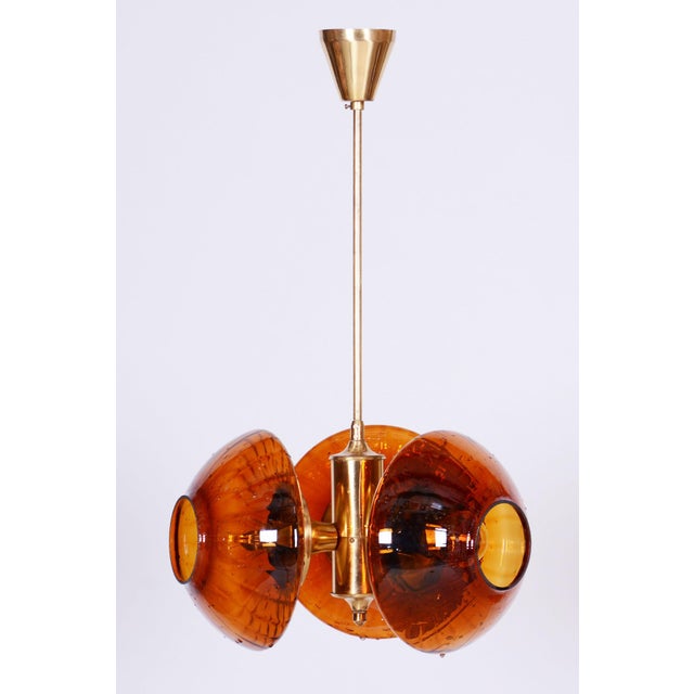 Mid-Century Czech Brass and Glass Chandelier attributed to Kamenický Šenov, 1960s For Sale - Image 12 of 12