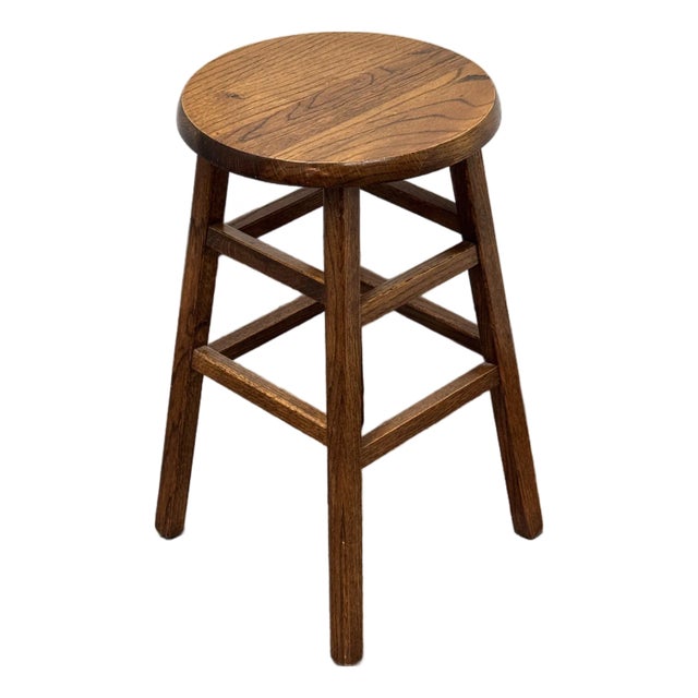 Traditional Round Wooden Stool, Vintage For Sale