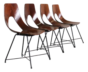 Ariston Chairs in Plywood and Metal by Augusto Bozzi from Saporiti Italia,1950s, Set of 4