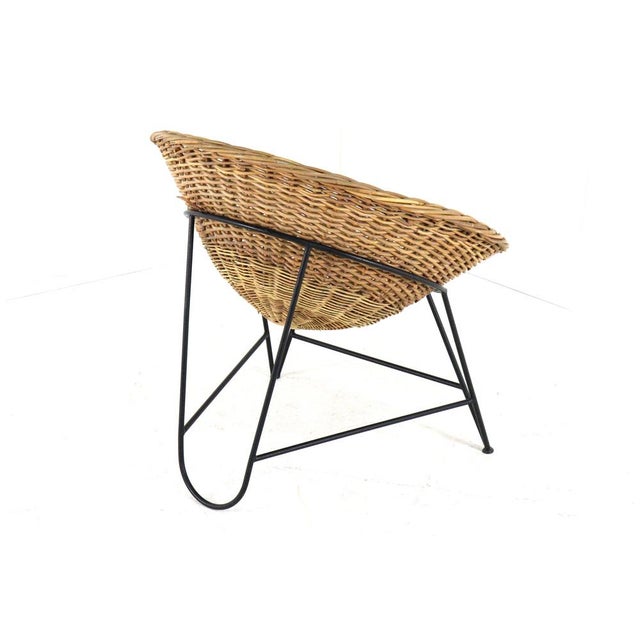 Mid-Century Modern Wicker Basket Armchair in the style of Matthieu Matégot For Sale - Image 9 of 18