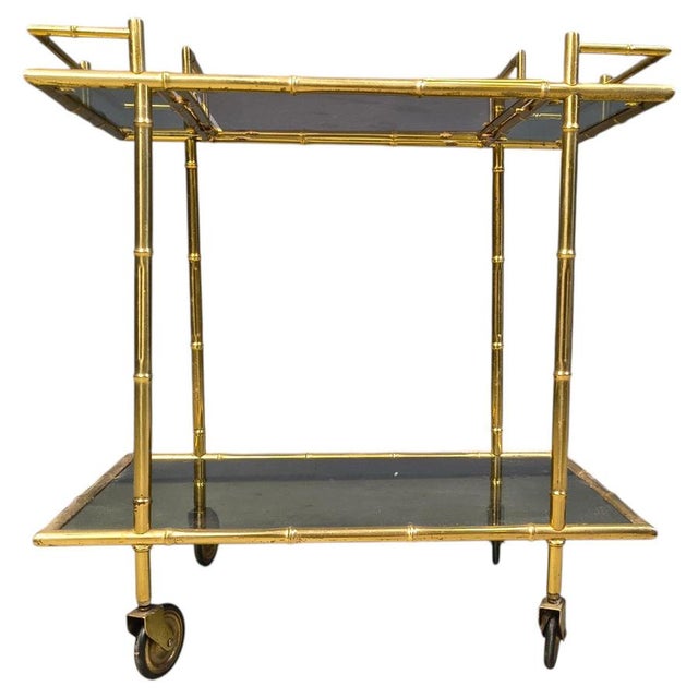 Vintage Brass Faux Bamboo Serving Cart, 1960s For Sale - Image 12 of 12