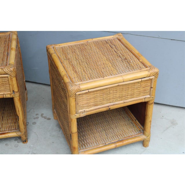 Bamboo Cube Nightstands with Drawers and Shelves, 1960, Set of 2 For Sale - Image 9 of 11