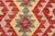 Textile Shabby Chic Kilim Kelvin Red Blue Hand-Woven Wool Rug For Sale - Image 7 of 9