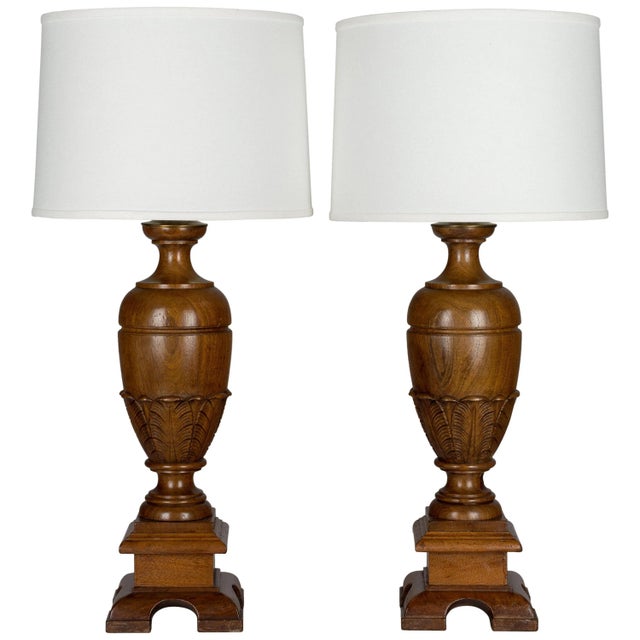 French Walnut Baluster Form Lamps - a Pair For Sale - Image 12 of 12