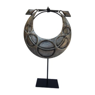Vintage Tribal Metal Necklace on Black Stand For Sale