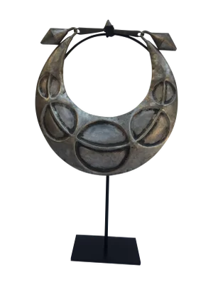 Vintage Tribal Metal Necklace on Black Stand
