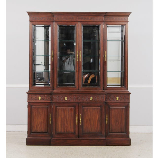 Age: C.1997 Details: Model 2386 Finish No.29 Adjustable Shelves Beveled Glass Dovetailed Drawer Construction Fine Carved...