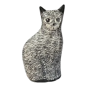 Late 20th Century Vintage Ceramic Black & White Speckled Cat Figurine