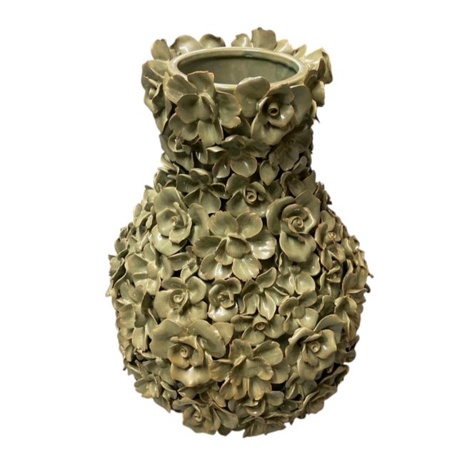 Elevate your interior space with this striking pair of vintage Italian ceramic urn vases, expertly handcrafted with...