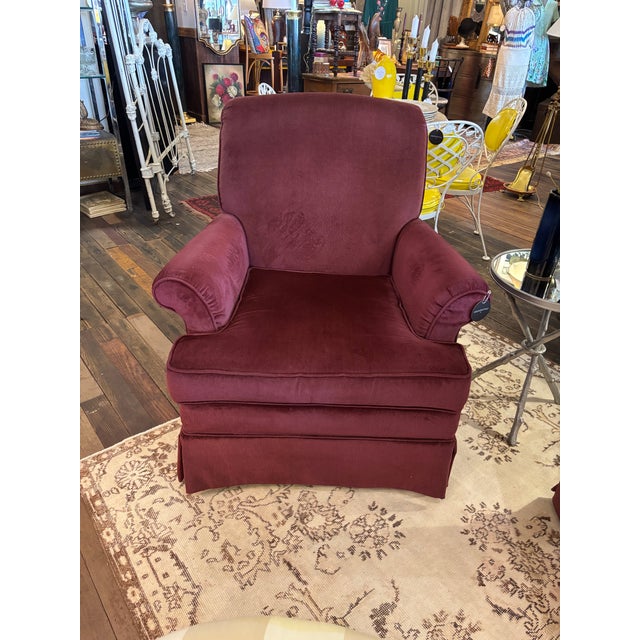 Textile Vintage 1990s Pair of Flexsteel Burgundy/Dark Plum Club Chairs or Lounge Chairs For Sale - Image 7 of 11