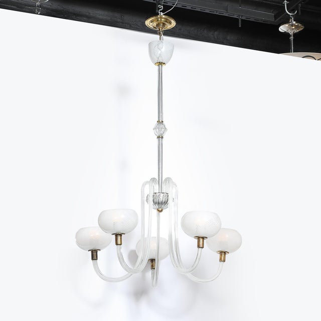 Off-white Mid-Century Hand-Blown Murano Glass 5-Arm Chandelier by Barovier & Toso For Sale - Image 8 of 18