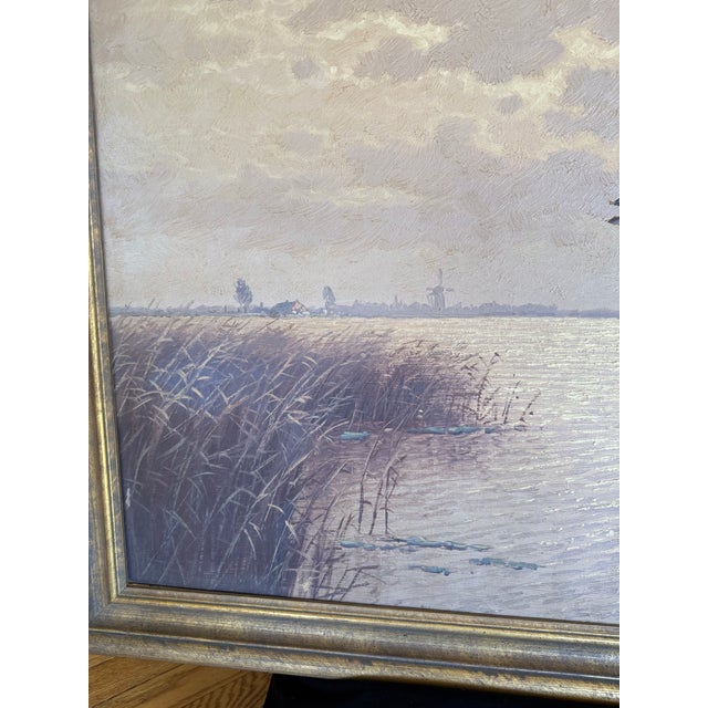 Mid Century Oil on Canvas of Canadian Geese in the Sunset by Fritz Martens For Sale In New York - Image 6 of 10