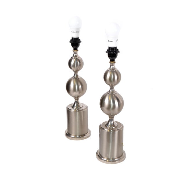 Mid-Century Modern Maison Barbier French Mid-Century Modern Two Spheres Table Lamps, 1970 - Pair For Sale - Image 3 of 10