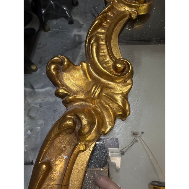 Glass Mid Century Italian Baroque-Style Carved Gilt Mirror For Sale - Image 7 of 12