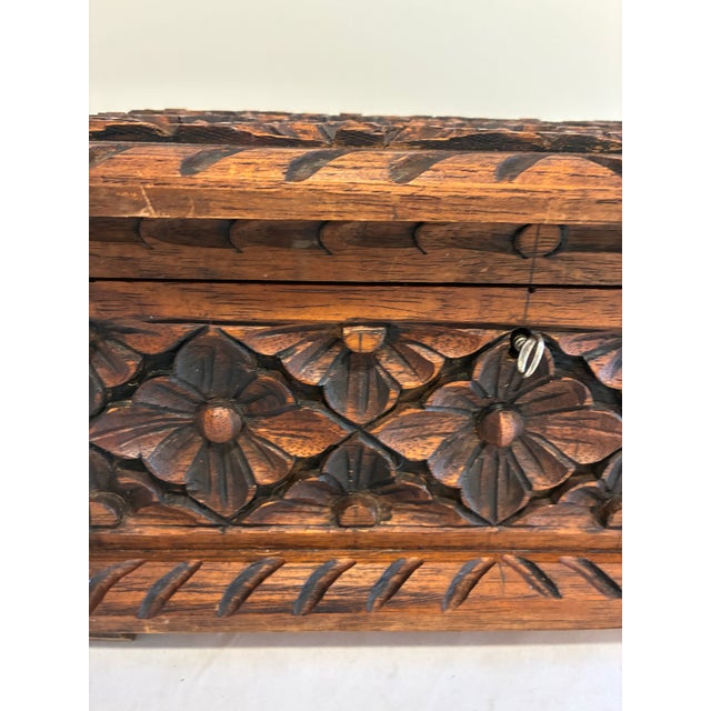 Vintage Hand-Carved Floral Wooden Chest For Sale In Oklahoma City - Image 6 of 16