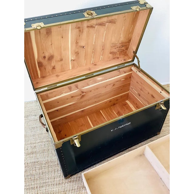 Vintage 1950s Black & Brass Storage Trunk / Coffee Table For Sale - Image 9 of 10