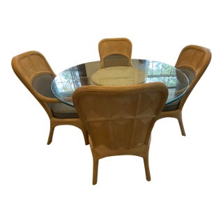 20th Century Glass Top Dining Table and Four Arm Chairs For Sale