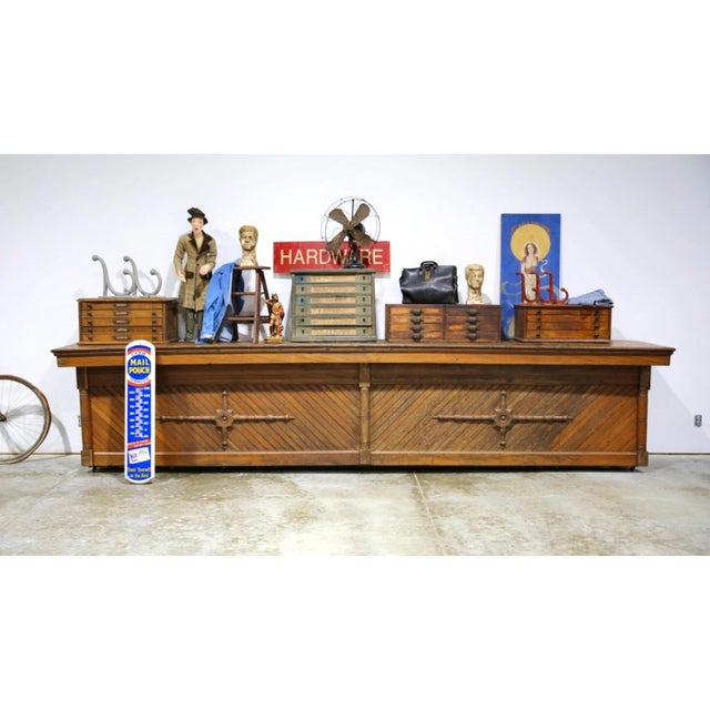 Antique 14-Foot Wooden Store Counter / Kitchen Island Bar For Sale - Image 4 of 16