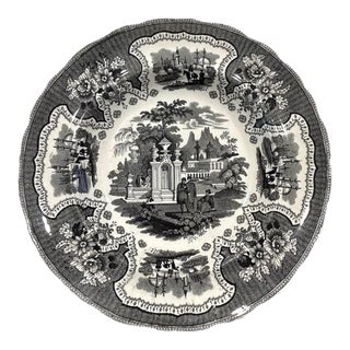 Antique William Adams IV and Son Black “Palestine” Staffordshire Transferware Bowl For Sale