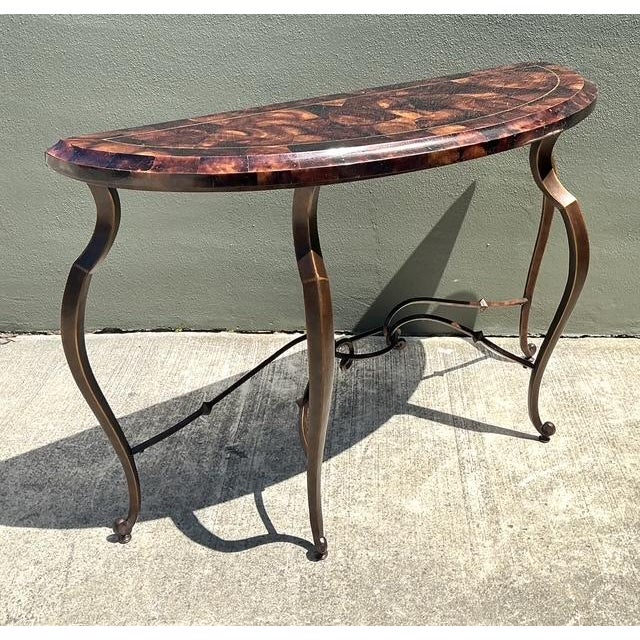 Wood Vintage Maitland Smith Tessellated Coconut Shell Console Table For Sale - Image 7 of 12
