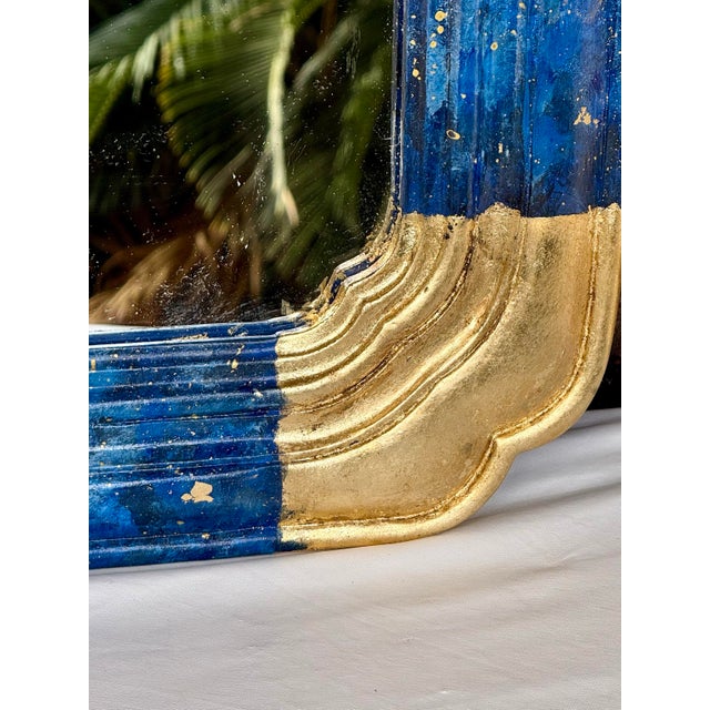 Wood 1960s Faux Lapis Lazuli and Parcel Gilt Newly Painted Mirror by Turtle and Crane - Tony Duquette Style -Newly Painted For Sale - Image 7 of 11