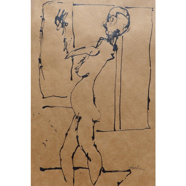 Brown "Clap" Contemporary French Figurative Drawing by Martha Holden For Sale - Image 8 of 8