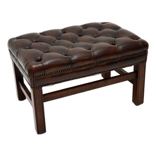 Antique Chippendale Leather Stool, 1920 For Sale